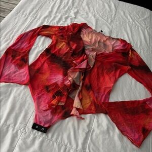 Fashion Nova Red and Black Ruffled Bodysuit